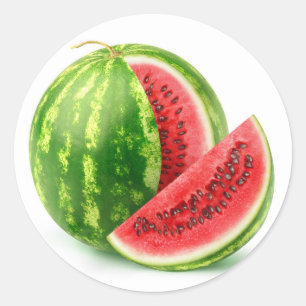 Skär vattenmelon runt klistermärke