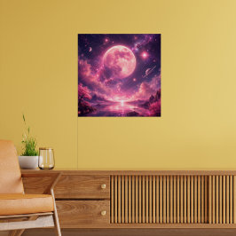 Skära månens körsbärsblomfantasinattssky — Dröm Poster