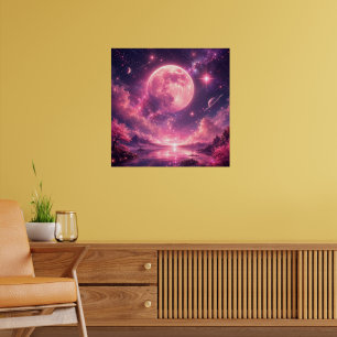 Skära månens körsbärsblomfantasinattssky — Dröm Poster