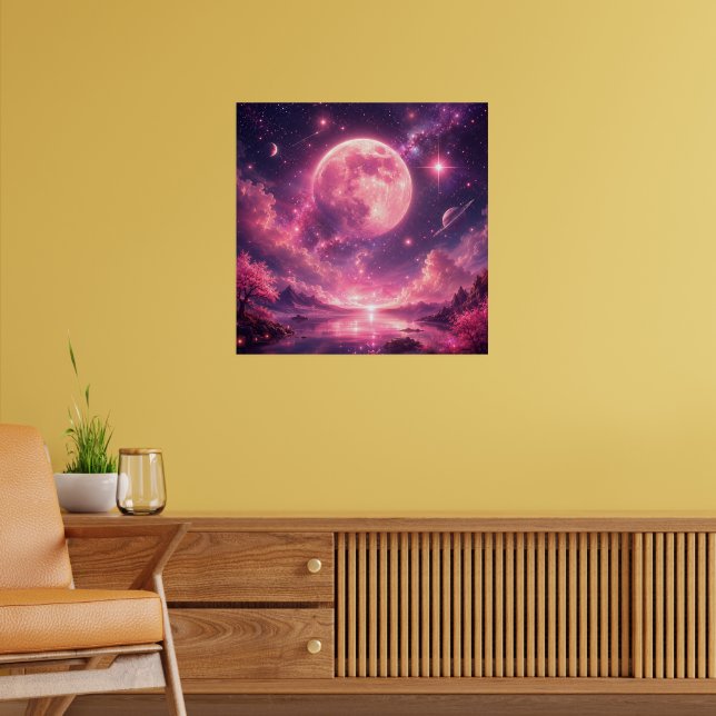 Skära månens körsbärsblomfantasinattssky — Dröm Poster (Vardagsrum 2)