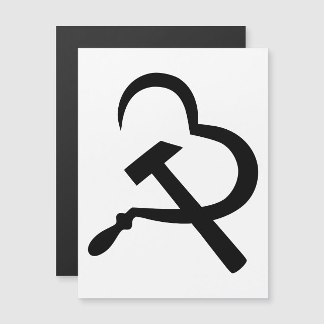 Skära och hammare, hjärta, kärlek, kommunism magnetisk inbjudningskort (Fram/baksida)