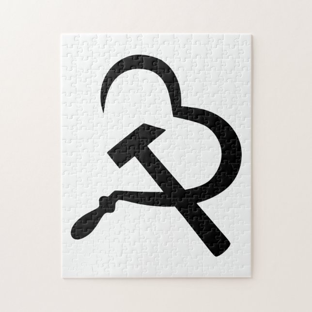 Skära och hammare, hjärta, kärlek, kommunism pussel (Vertikal)