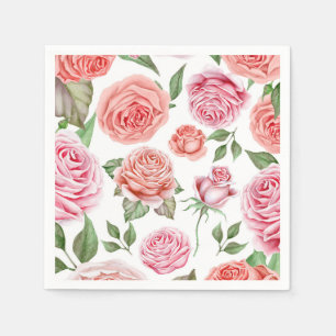 Skära rosa rosor grönska blad shabby chic pappersservett