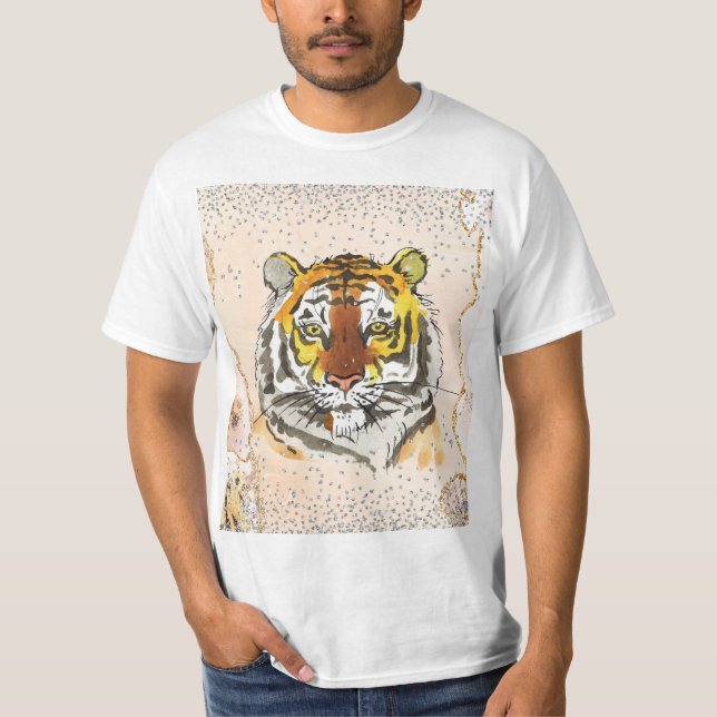 Skärande tiger tryckt t shirt (Framsida)