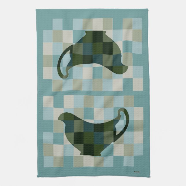 Skarbräda, grovt havertorn (teal) kökshandduk (Vertikal)