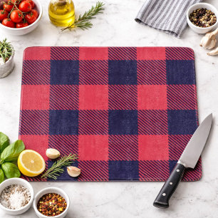 Skärbräda i glas het rosa magenta indigo-rutig