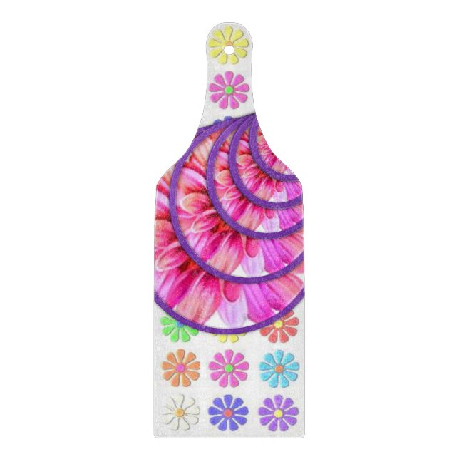 Skärbräda i glas med blommotiv (Framsidan)