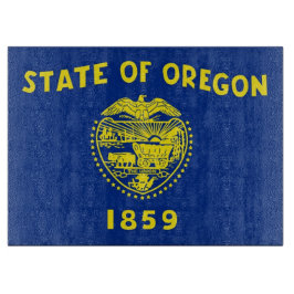 Skärbräda i glas med Oregonflaggan, USA