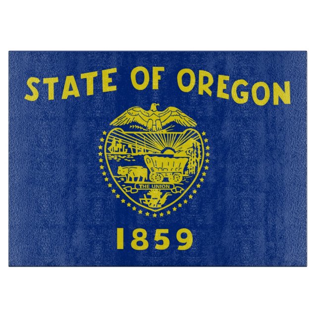 Skärbräda i glas med Oregonflaggan, USA (Framsidan)