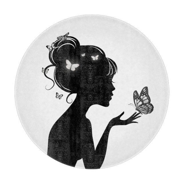 Skärbräda Kvinna med vita fjärilar (Framsidan)