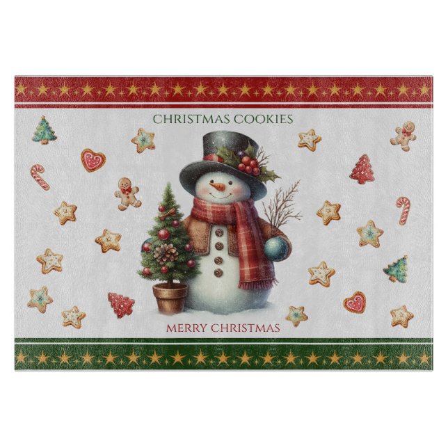 Skärbräda Liten Snöman och Julgodis (Framsidan)