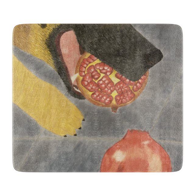 Skärbräda med hund och granatäpple (Framsidan)