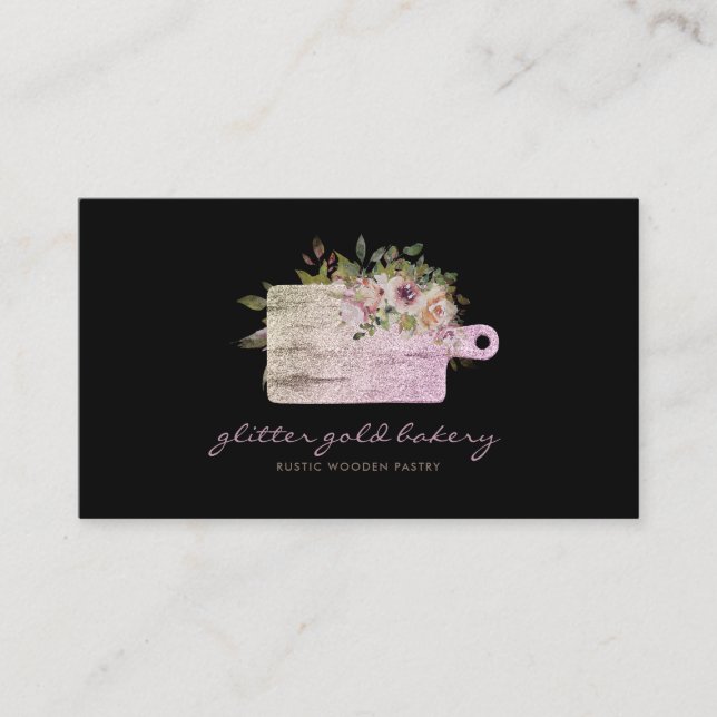 Skärbräda rose gold glitter bageri matlagning visitkort (Framsida)