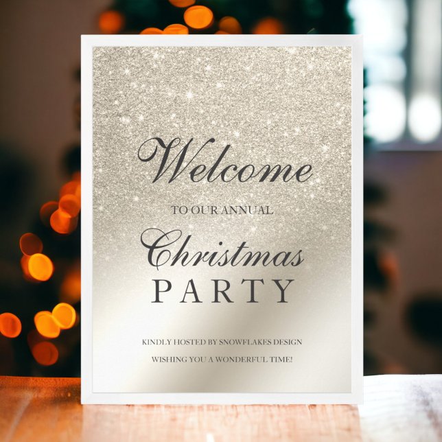 Skarelfenben i glitter, metalliskt välkomnande jul poster (pearl ivory glitter metallic welcome Christmas Poster)