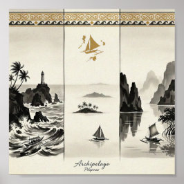 Skärgård-De tre haven i Filippinerna Sumi-e Poster