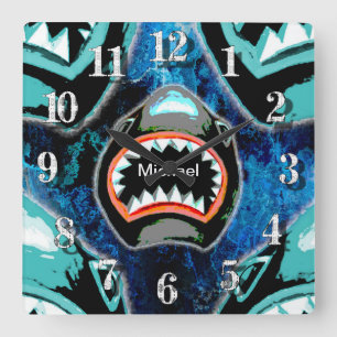 Skark Mania Funny Tecknad Illustration Fyrkantig Klocka