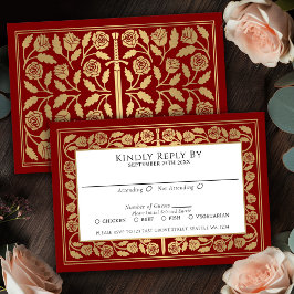 Skarlakröd medeltida guldsvärd Royal Wedding RSVP OSA Kort