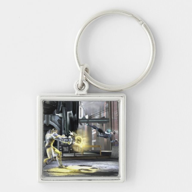 Skärmdump: Cyborg vs Nightwing 2 Fyrkantig Silverfärgad Nyckelring (Framsidan)