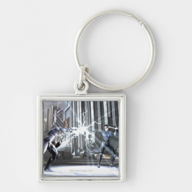 Skärmdump: Cyborg vs Nightwing 4 Fyrkantig Silverfärgad Nyckelring (Framsidan)
