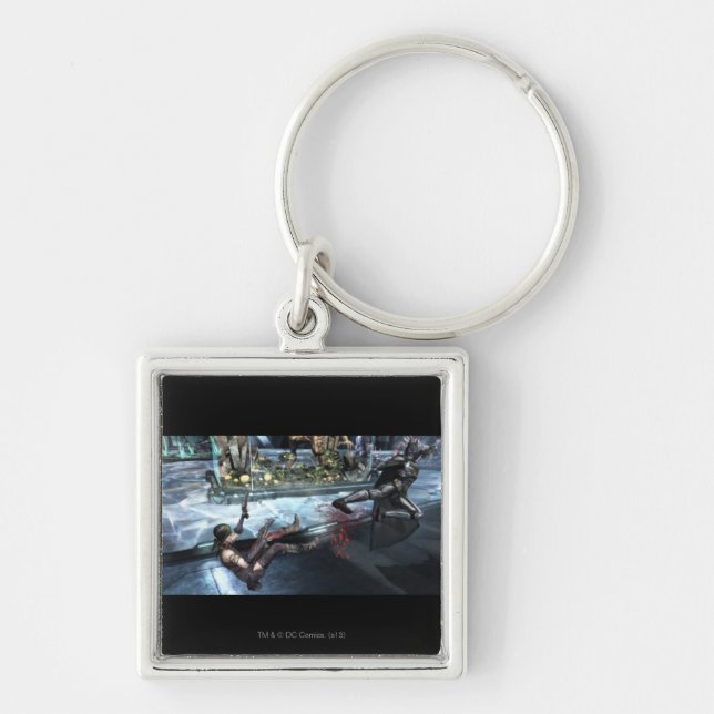 Skärmdump: Harley vs Batman Fyrkantig Silverfärgad Nyckelring (Framsidan)