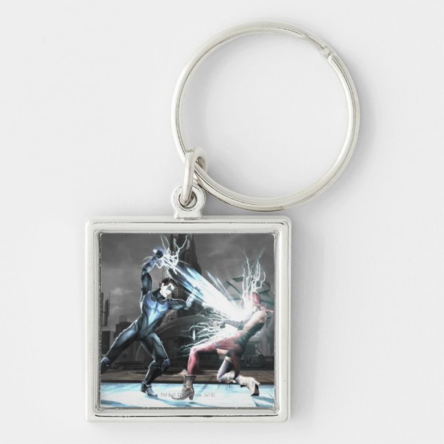 Skärmdump: Nightwing vs harley Fyrkantig Silverfärgad Nyckelring (Framsidan)