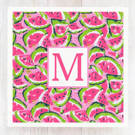 Skärmligt monogram med mönster av rosa vattenmelon pappersservett