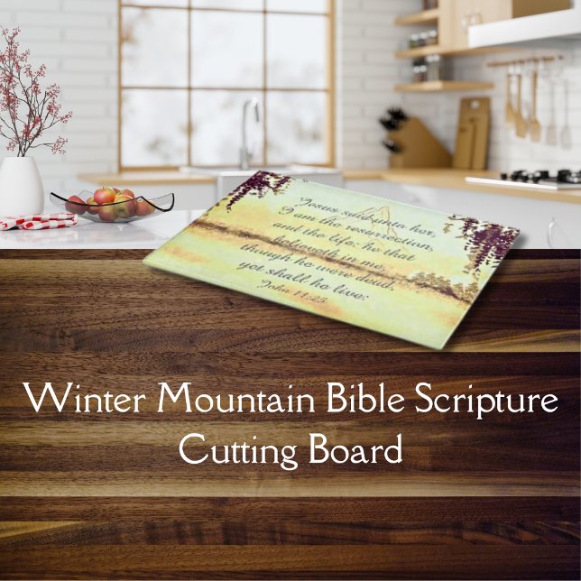 Skärmtavla för vinterbergskorpa (Winter Mountain Bible Scripture Cutting Board)
