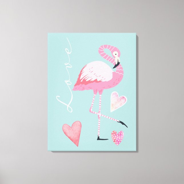 Skärmtryck av rosa flamingo kärlek på sträckt canv canvastryck (Framsida)