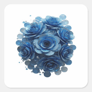 Skarp blå BLÅ ROSOR Stickerutskrift Fyrkantigt Klistermärke
