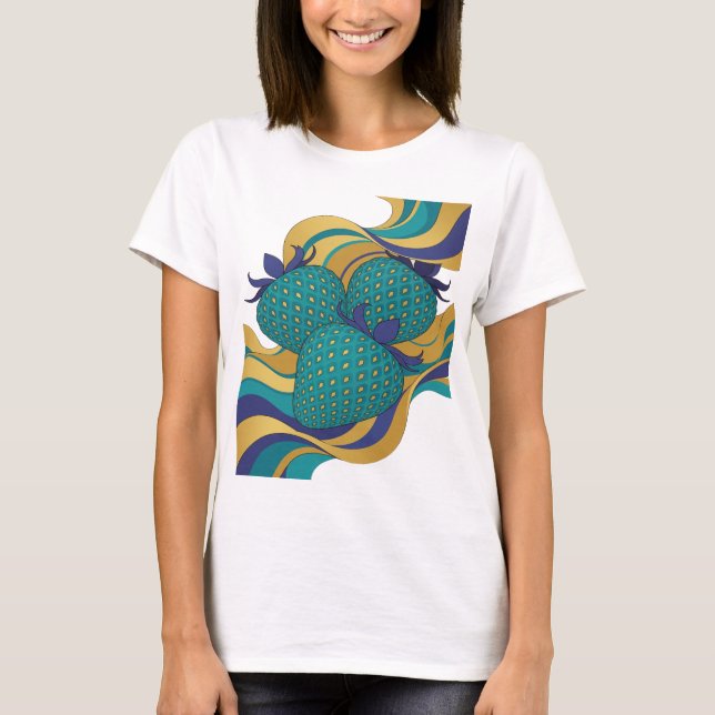 Skarp blå TRE BLÅ JORDGUBBAR Tryck T Shirt (Framsida)
