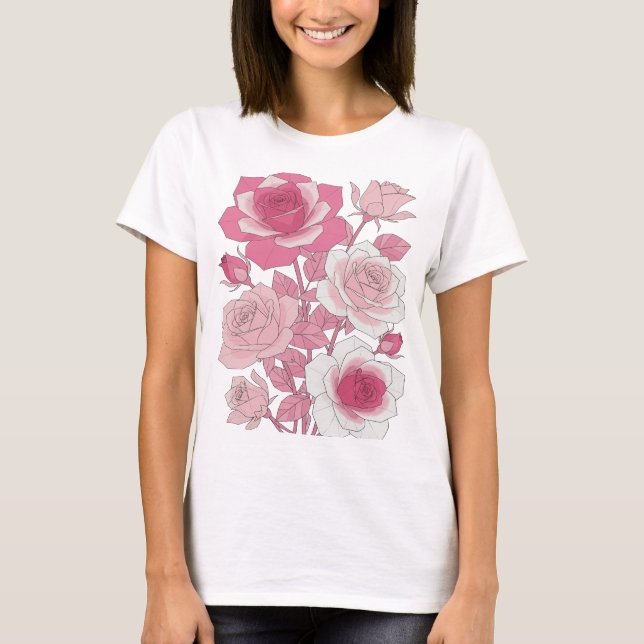 Skarp Grå RÖDA ROSOR Djärv Design T Shirt (Framsida)