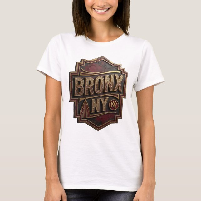 Skarp guld BRONX NY slogan t-shirt (Framsida)