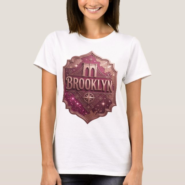 Skarp guld BROOKLYN Slogan T-shirt (Framsida)