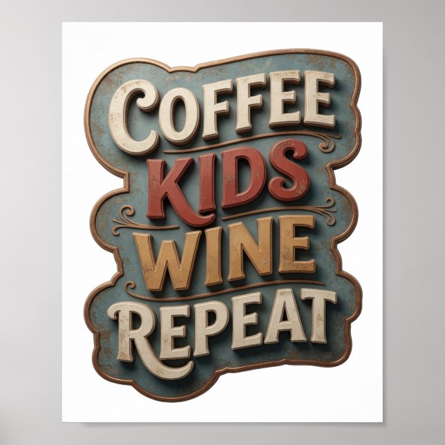 Skarp guld KAFFE BARN VIN REPETERAR Poster (Framsidan)