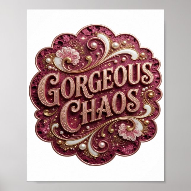Skarp guld STORT KAOS 3D textkonst Poster (Framsidan)