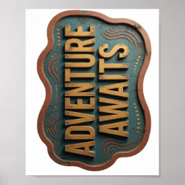 Skarp Orange ÄVENTYR VÄNTAR 3D Textkonst Poster