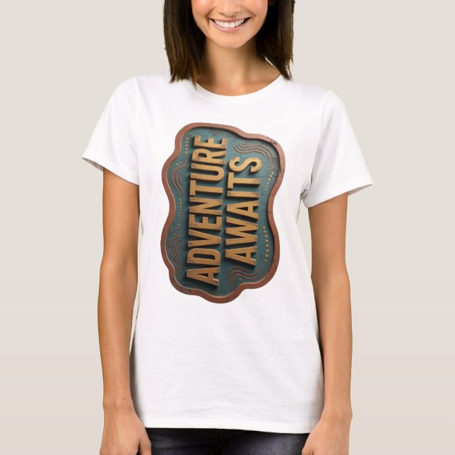 Skarp Orange ÄVENTYRET VÄNTAR 3D Text Konst T Shirt (Framsida)