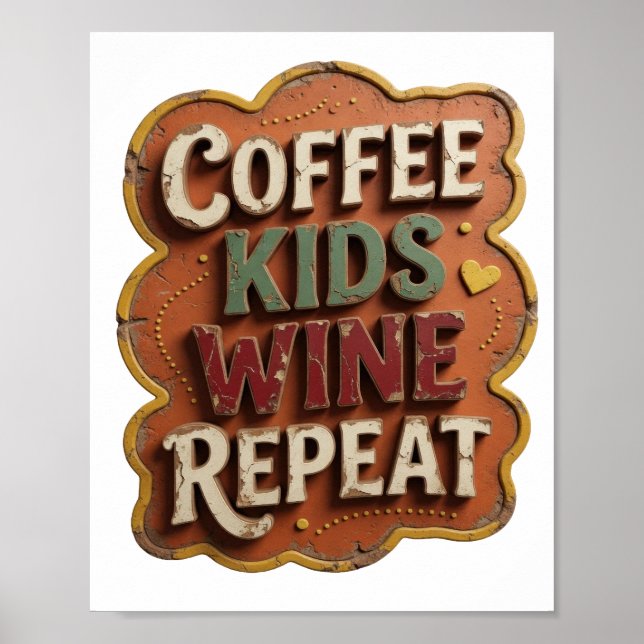 Skarp Orange KAFFE BARN VIN REPETERAR Poster (Framsidan)