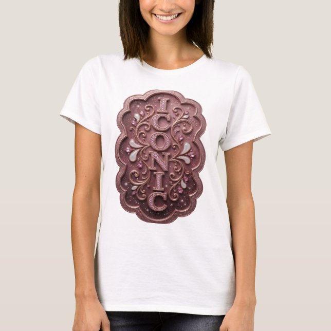 Skarp Rosa ICONISK Grafisk Design T Shirt (Framsida)