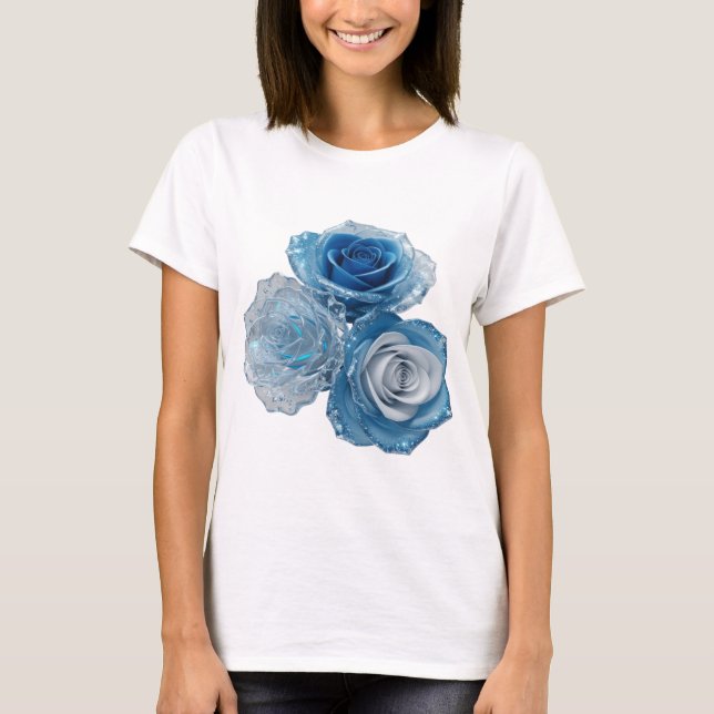 Skarp Silver BLÅ ROSOR Tryck T Shirt (Framsida)