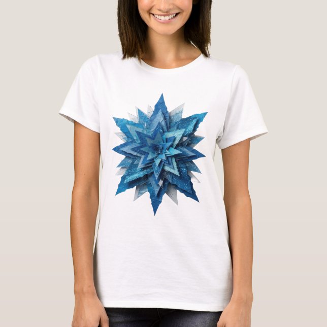 Skarp Silver BLÅ STJÄRNA 3D Text Konst T Shirt (Framsida)
