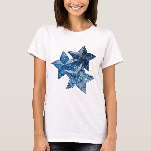 Skarp Silver BLÅ STJÄRNOR Slogandesign T Shirt (Framsida)