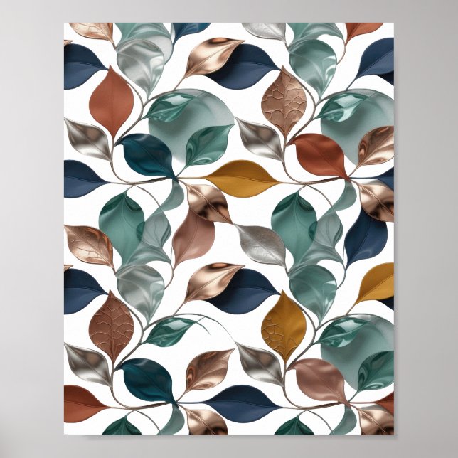 Skarp Silver BLADRIK FOLIAGE Formspråk Poster (Framsidan)