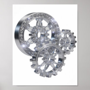 Skarp Silver GEMS I RÖRELSE 3D Text Konst Poster