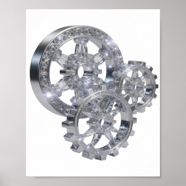 Skarp Silver GEMS I RÖRELSE 3D Text Konst Poster (Framsidan)
