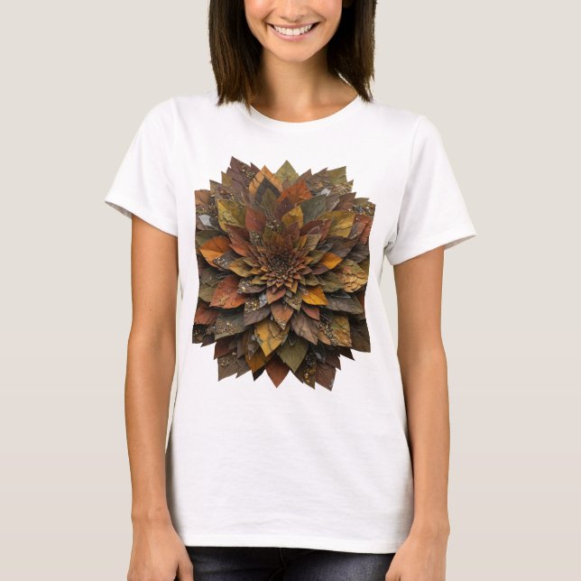 Skarp silver Höstlöv tryck T Shirt (Framsida)