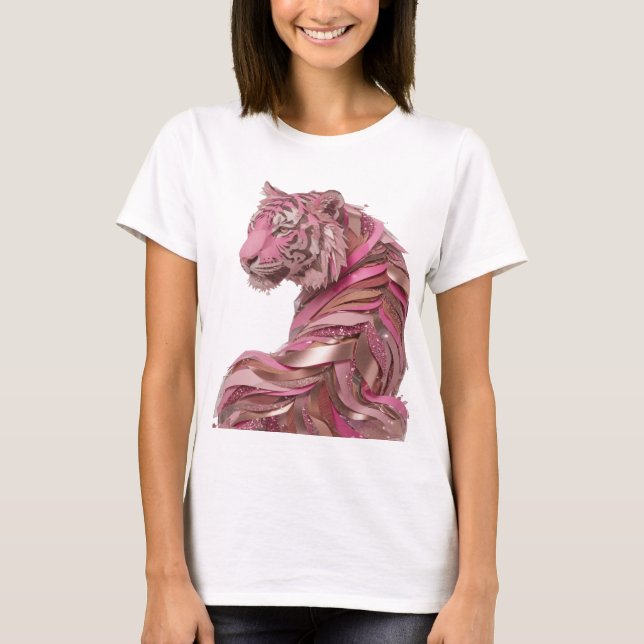 Skarp Silver ROSA TIGER Djärv Design T Shirt (Framsida)