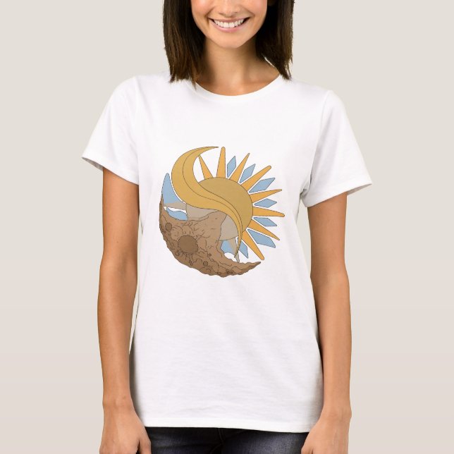 Skarp Silver SOL OCH MÅNE Djärv Design T Shirt (Framsida)