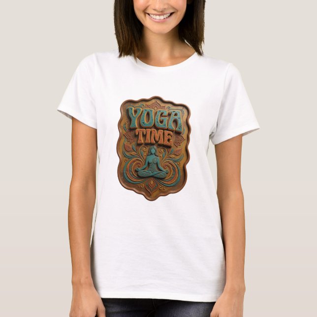 Skarp Teal YOGA TIME Slitbar Konst T Shirt (Framsida)