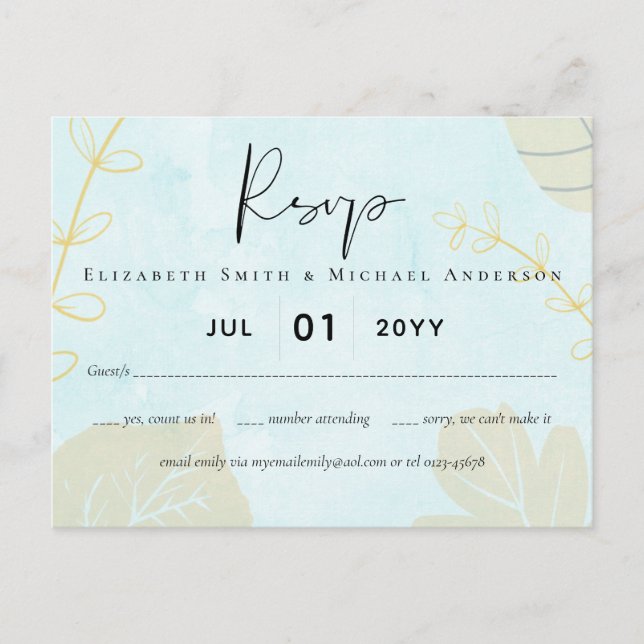 Skarpaste blått Tvätta i Bröllop-vattenfärg Vykort (Framsida)